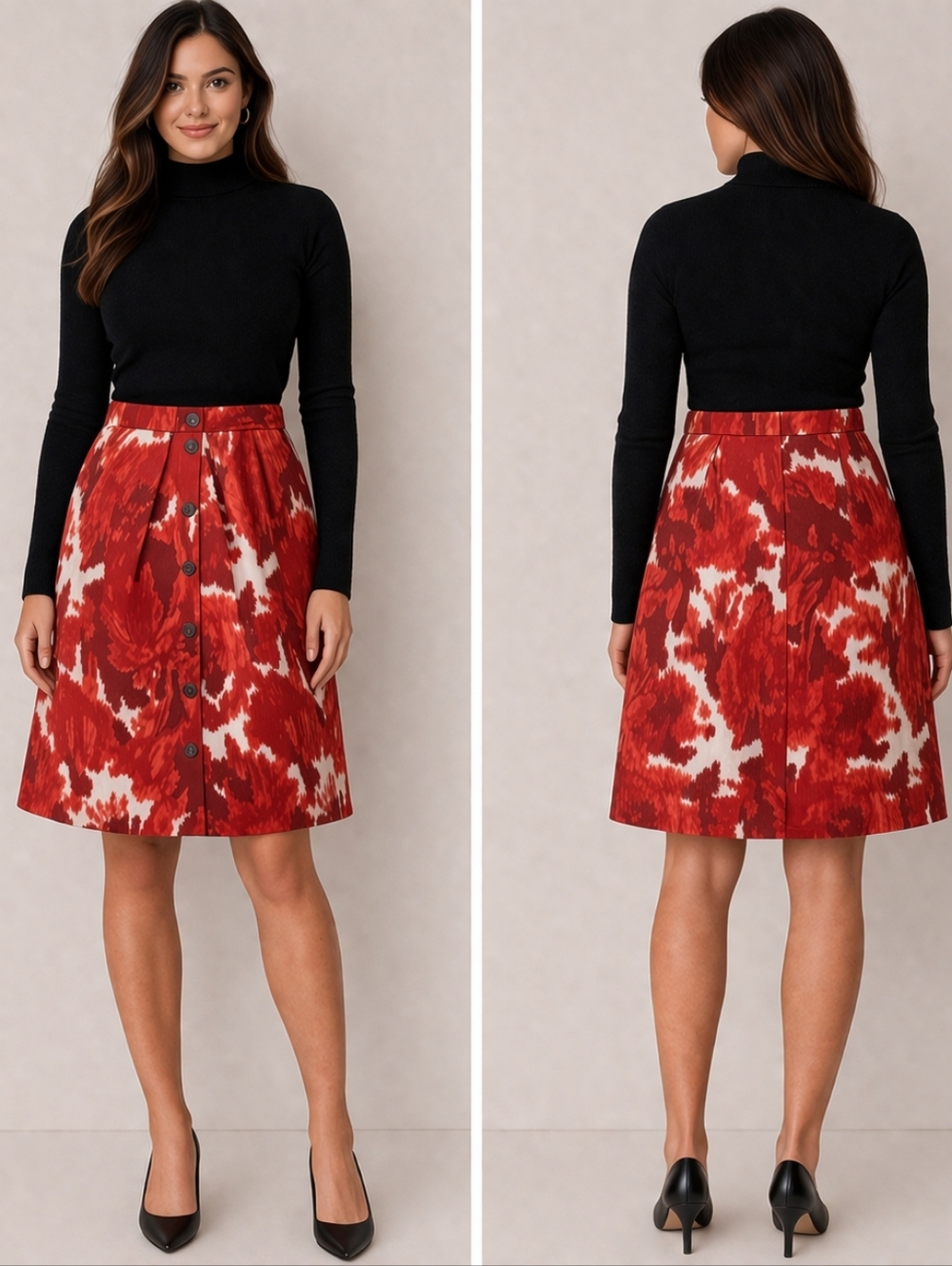 J.Crew Red & Cream Floral Wool A-Line Button Skirt Women’s 00